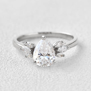1.52 CT Pear Moissanite Cluster Wedding & Engagement Ring
