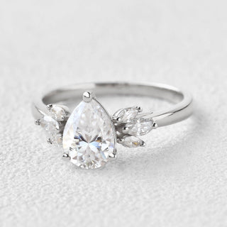 1.52 CT Pear Moissanite Cluster Wedding & Engagement Ring