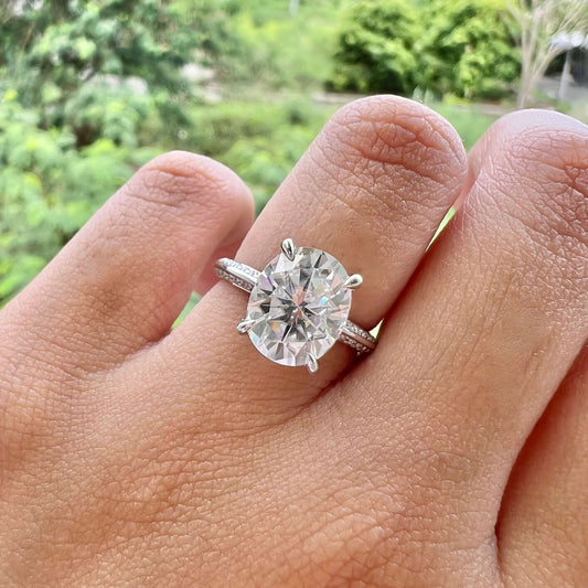 5.18 CT Oval Moissanite Diamond Hidden Halo Engagement Ring