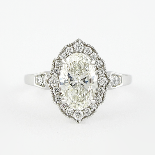 1.91 CT Oval Moissanite Diamond Vintage Halo Engagement Ring