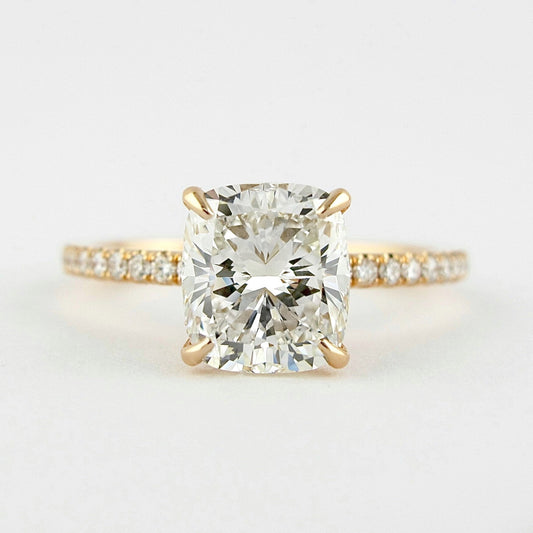 1.5 CT Cushion Moissanite Diamond Hidden Halo Engagement Ring
