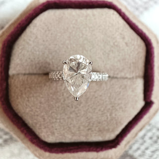 3.10 CT Pear Cut Pave Moissanite Diamond Engagement Ring