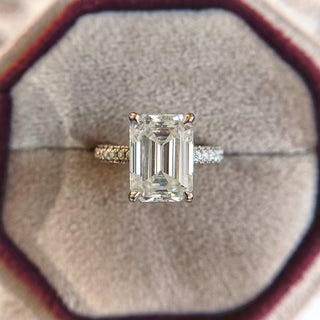 4.10 CT Emerald Cut Moissanite Diamond Pave Engagement Ring