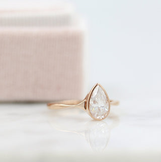 1.33 CT Pear Moissanite Diamond Bezel Solitaire Engagement Ring