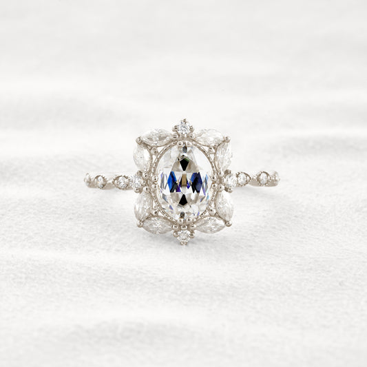 1.91 CT Old Mine Oval Cut Halo Pave Moissanite Engagement Ring