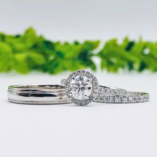 1.5 CT Round Moissanite Diamond Halo Engagement Ring