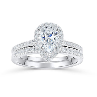 1.33 CT Pear Moissanite Diamond Halo Engagement Ring