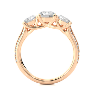0.88 Carat Round Cut Three Stone  Moissanite Diamond Pave Engagement and Wedding Ring