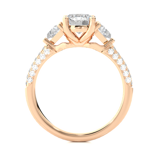 1.1 Carat Round and Trillion Three Stone Moissanite Diamond Pave Engagement and Wedding Ring