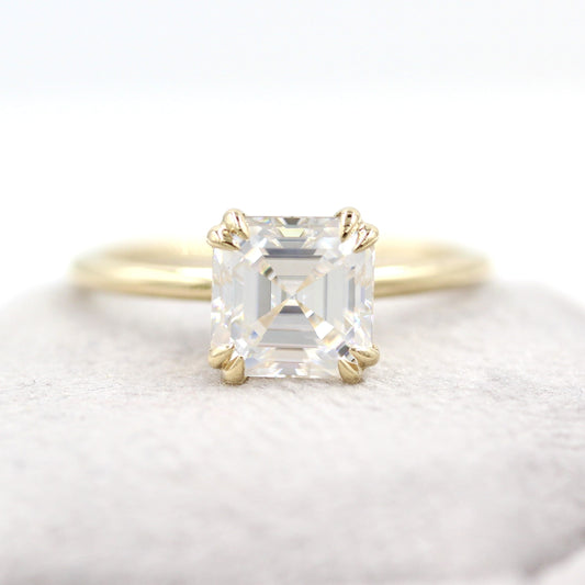 2.0 CT Asscher Moissanite Diamond Solitaire Engagement Ring