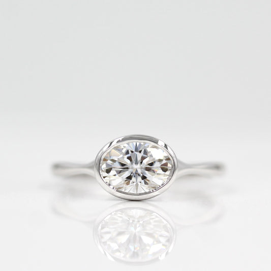 1.0 CT Oval Moissanite Diamond Bezel Solitaire Engagement Ring