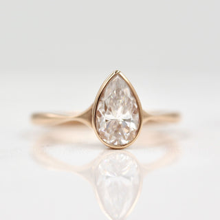 1.33 CT Pear Moissanite Diamond Bezel Solitaire Engagement Ring
