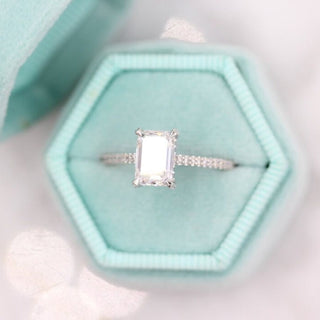 1.55 CT Emerald Moissanite Diamond Hidden Halo Engagement Ring
