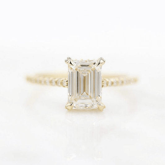 1.55 CT Emerald Moissanite Diamond Hidden Halo Engagement Ring