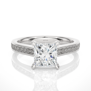 1.07 Carat Princess Cut Moissanite Diamond Pave Engagement and Wedding Ring