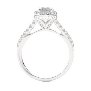 0.92 Carat Emerald  Halo Pave Moissanite Diamond  Engagement and Wedding Ring