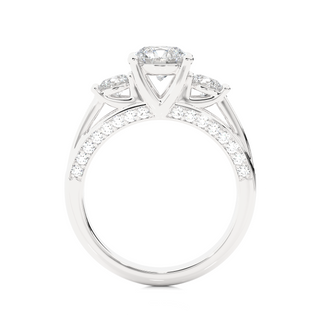0.88 Carat Round Cut Three Stone  Moissanite Diamond Pave Engagement and Wedding Ring