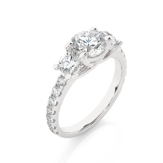 1.1 Carat Round Three Stone  Moissanite Diamond Pave Engagement and Wedding Ring