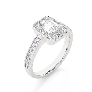 0.92 Carat Emerald Halo Moissanite Diamond  Engagement and Wedding Ring