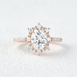 1.33 CT Oval Moissanite Diamond Cluster Halo Engagement Ring