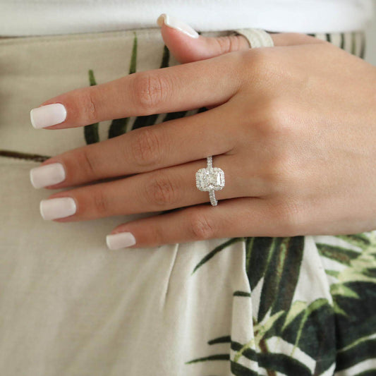 1.67 CT Radiant Moissanite Diamond Halo Engagement Ring