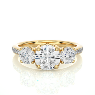 Gorgeous 0.88 Carat Round Cut three Stone Moissanite Diamond Pave Engagement and Wedding Ring