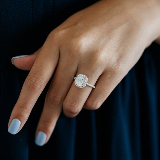 2.0 CT Cushion Moissanite Diamond Halo Engagement Ring