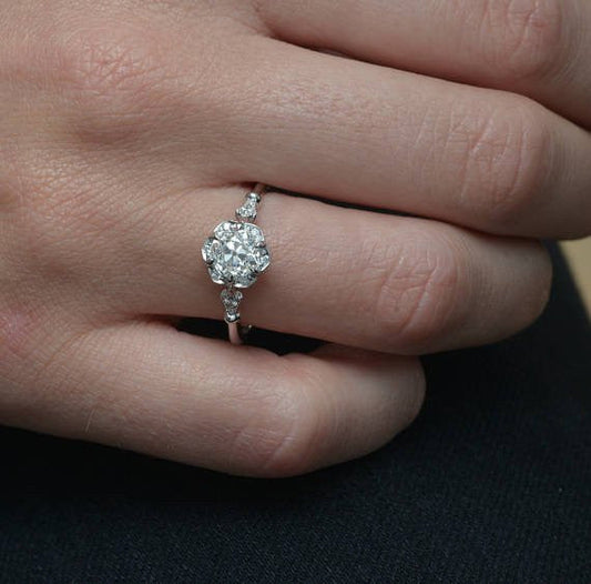 0.55 CT Round Moissanite Diamond Vintage Engagement Ring