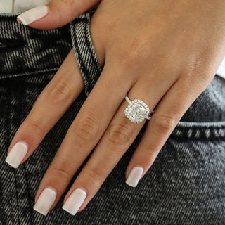 3.7 CT Cushion Moissanite Diamond Halo Engagement Ring