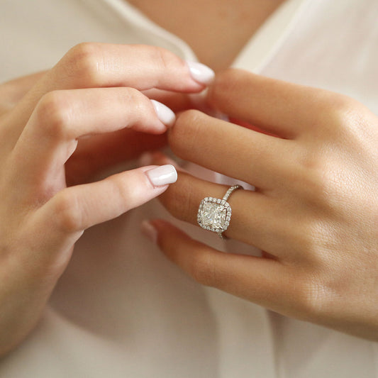 3.7 CT Cushion Moissanite Diamond Halo Engagement Ring